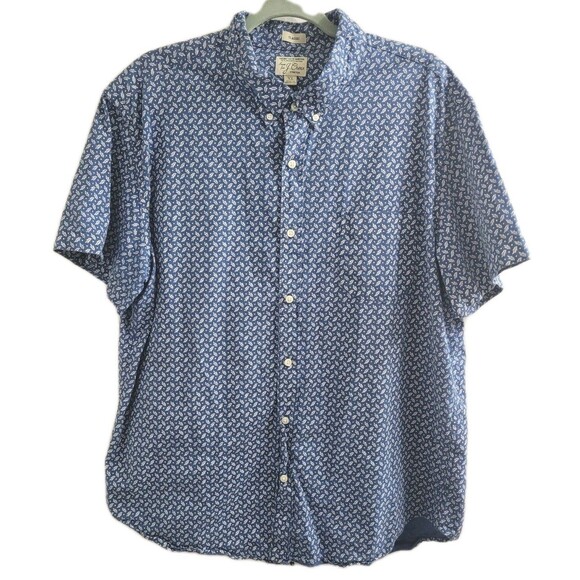 J. Crew Other - J.Crew Secret Wash Shirt XL Blue Print Organic Cotton Short Sleeve Button Up